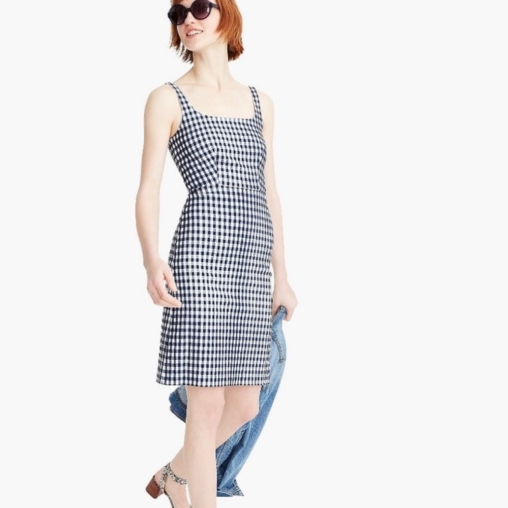 Jcrew Sleeveless Navy Gingham Mini Dress